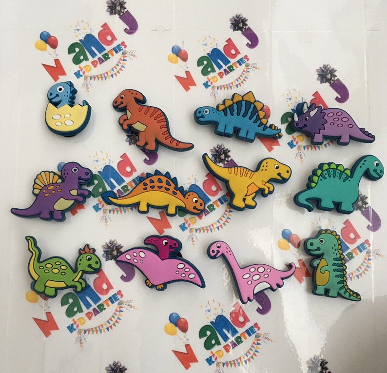 DINOSAUR CROC CHARMS Kids Shoe Charms or BIRTHDAY PARTY FAVORS T-Rex Triceratops