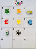 Money, Currency, Dollar Sign Shoe Charms, Charms for your Crocs, Yen, Pound, Euro Croc Accessories, Money Stack Charms